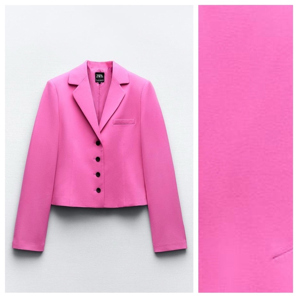 NWT. Zara Fuchsia Viscose Blend Textured Fitted Blazer. Size S. - Picture 6 of 13